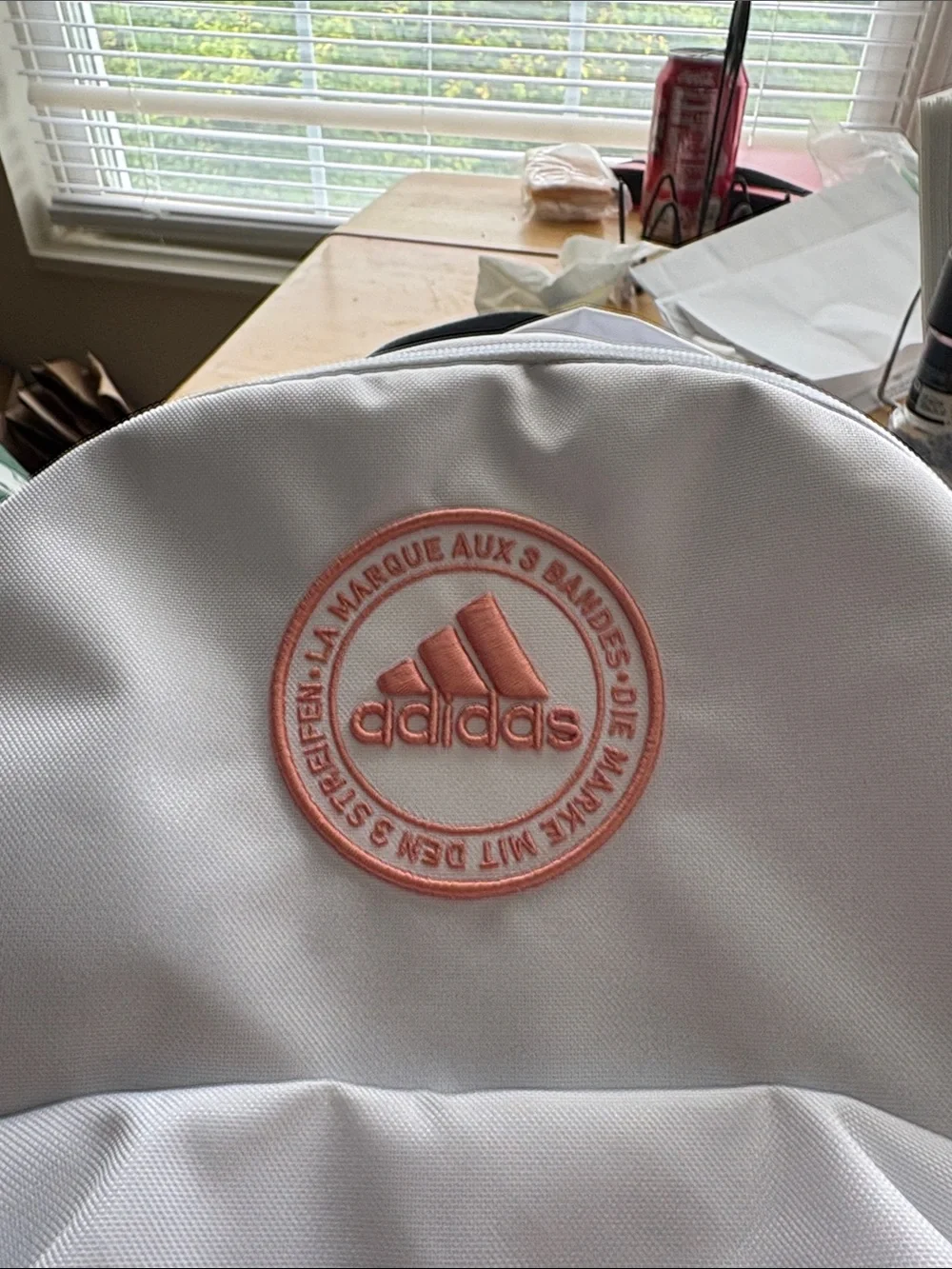 adidas White and Gray Backpack with Pink Zippers